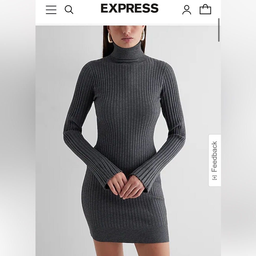 Express Ribbed Turtleneck Long Sleeve Mini Sweater Dress - Small